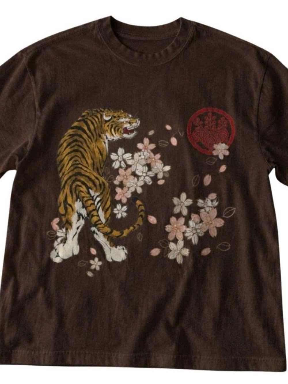 Brown Tiger & Cherry Blossom Graphic Tee